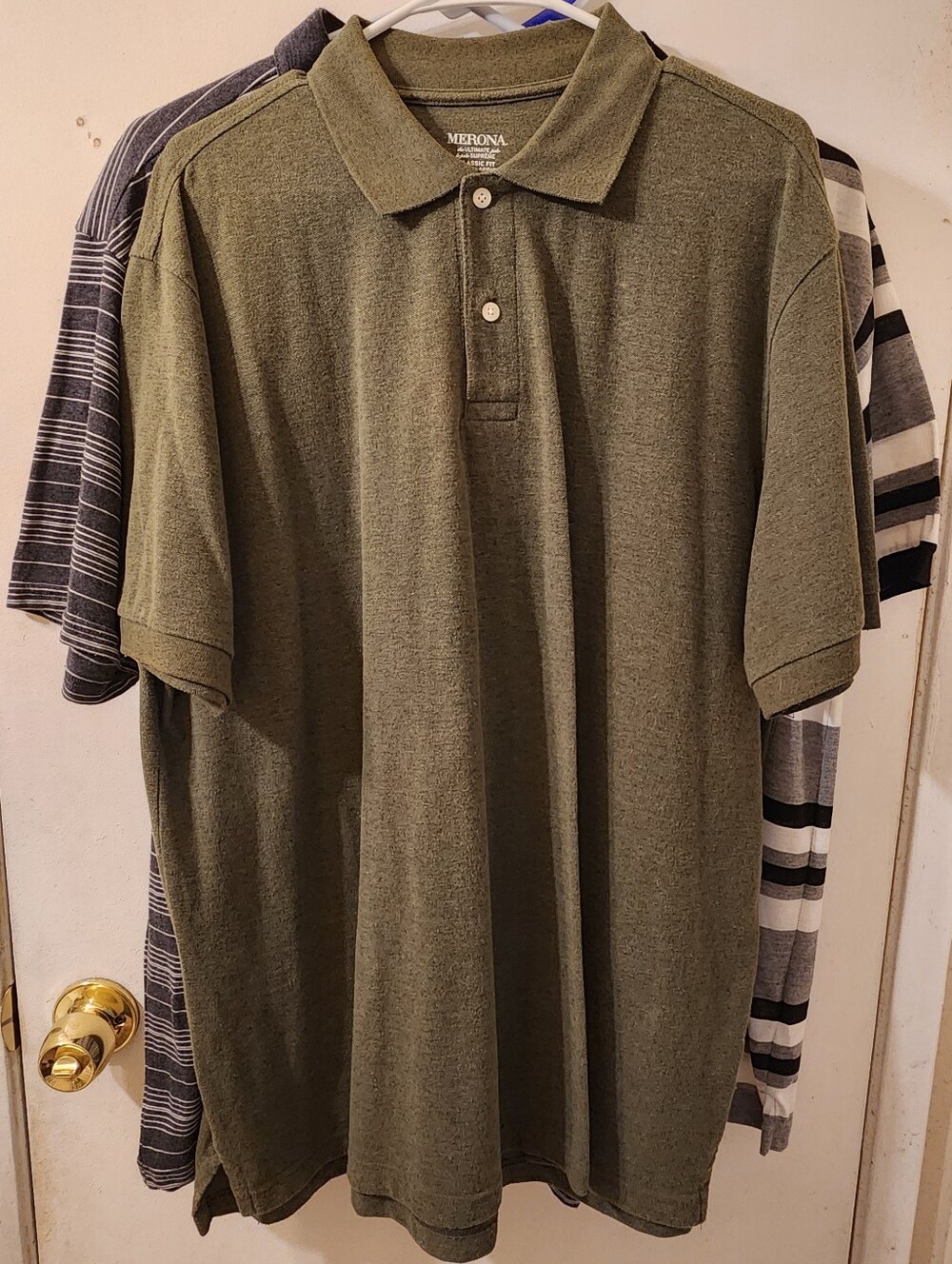 Men’s Polo Shirt Bundle: Hurley Grey Striped, Merona Olive Green & Cambridge